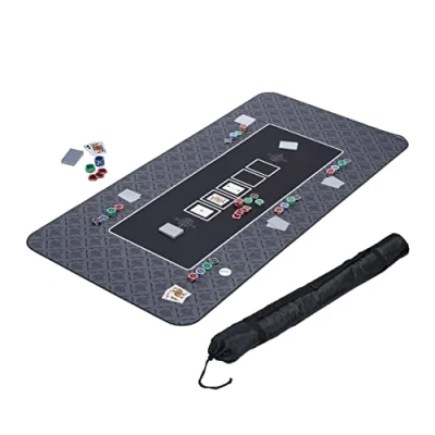 Afbeelding van Relaxdays pokerkleed 180 x 90 cm pokermat Texas Hold&#039;em kaartkleed antislip zwart