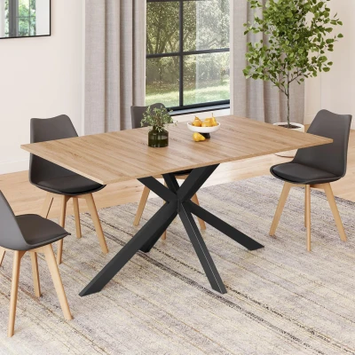 Afbeelding van Table à manger ALIX 6 8 personnes pied araignée bois et noir 160 cm