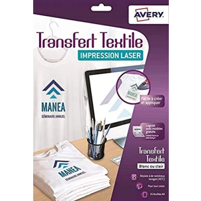Image de Avery transfert Textile Blanc A4 (210 x 297 mm) 15 feuille(s) papier de
