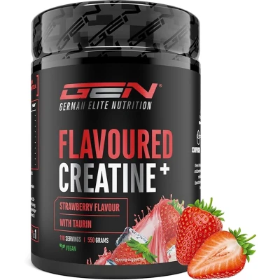 Afbeelding van Gearomatiseerd Creatine Poeder 550g Monohydraat + L Taurine Gemicroniseerde met Aroma Geen Suiker &amp; Top Oplosbaarheid Veganistisch (Aardbei)
