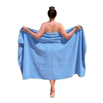 Afbeelding van Badhanddoek, groot, 100 x 180 cm, 100% katoen, hoogwaardige kwaliteit, grote badhanddoek van katoen (blauw)