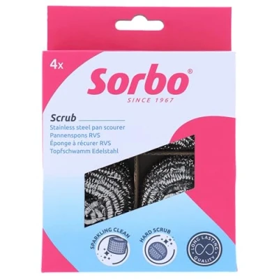 Afbeelding van Sorbo Pannenspons RVS Pannen en Schalen Schuurspons 4 Stuks