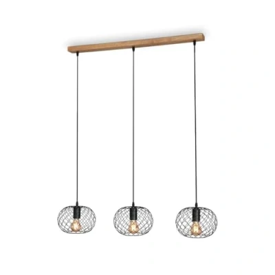 Afbeelding van Hanglamp Winki Vintage, zwart/hout, 3 lamps