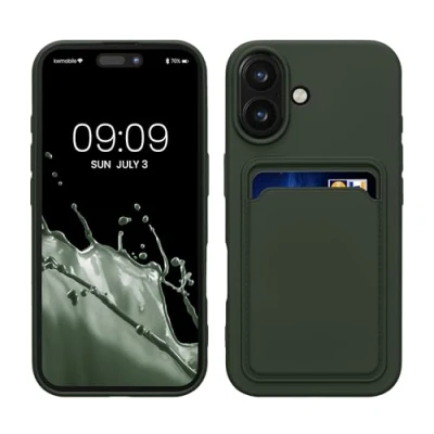 Afbeelding van kwmobile telefoonhoesje geschikt voor Apple iPhone 16 Hoesje met pasjeshouder TPU case in donkergroen