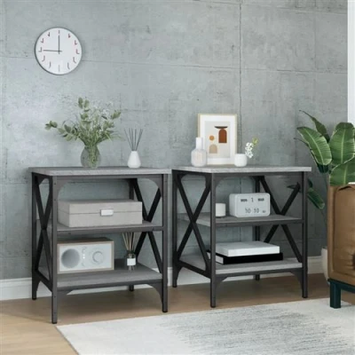 Afbeelding van Bijzettafels 2 st 40x42x50 cm bewerkt hout grijs sonoma eiken
