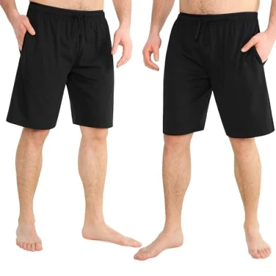 Afbeelding van Korte pyjamabroek voor heren, katoen, met zakken, 2 stuks, zwart.