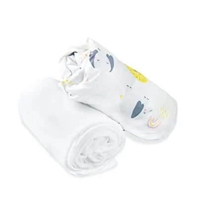 Afbeelding van FlyIdeas Hoeslaken, 80 x 160 cm, Alese babybed, 2 stuks. 1 hoeslaken + matrasbeschermer, waterdicht, linnen voor bed, wieg en matras, 100% puur zacht katoen.