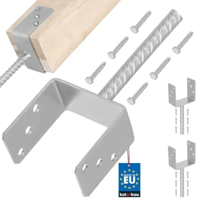 Afbeelding van KOTARBAU® Set van 2 paalhouders voor het afdichten beton U 121 mm thermisch verzinkt staal betonanker houten palen paalanker grondhuls hekpalen