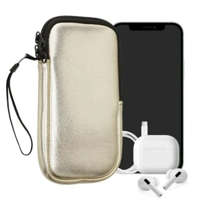 Afbeelding van kwmobile telefoontasje universeel geschikt voor XXL 7&quot; smartphones 17,7 x 8,5 cm Hoesje met rits en polslusje In metallic goud