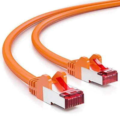 Afbeelding van deleyCON 2 m CAT6 netwerkkabel, PIMF afscherming S/FTP CAT 6 RJ45 ethernetkabel, LAN DSL router, modem, toegangspunt en patchpanelen oranje