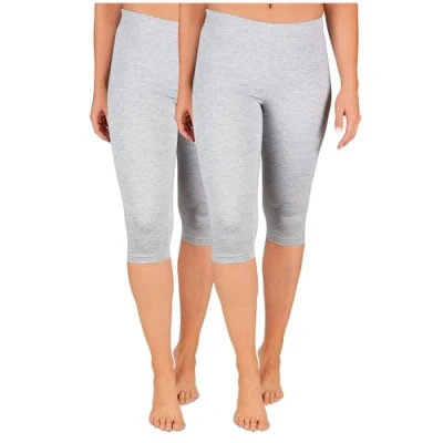 Afbeelding van SES Set van 2 capri leggings voor dames, maat 32 34 tot 56 58, ondoorzichtige legging 3/4 katoen, met perfecte pasvorm, Grijze mix