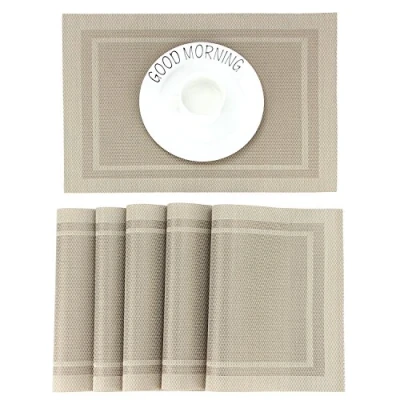 Afbeelding van CHAOCHI Placemat Set van 6,Gemakkelijk Schoon ,Antislip ,Hittebestendig ,Vlekbestendig Tafelonderzetter, 45cmx30cm(Beige)
