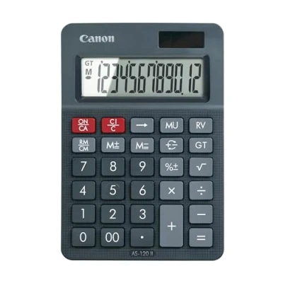Image de Canon AS 120 II Calculatrice de bureau 12 chiffres panneau solaire, pile gris foncé