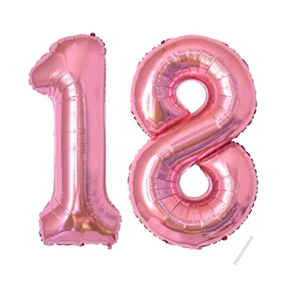 Afbeelding van Partyhausy Verjaardagsballonnen 18 jaar 100 cm Verjaardagsdecoraties voor een jongen en meisje van jaar, roze, opblaasbare ballon goudfolie,
