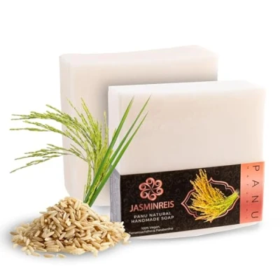 Afbeelding van Panu Jasmijn rijstzeep veganistische douchezeep voor alle huidtypes natuurlijke zeep als vaste douchegel en shampoo douchestang