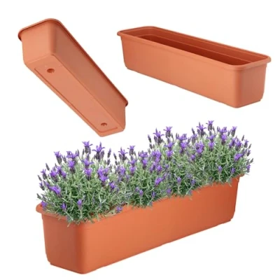 Afbeelding van KADAX Balkonplantenbak van hoogwaardig kunststof, voor binnen en buiten, bloempot balkon, terras, vensterbank, 60 cm, terracotta