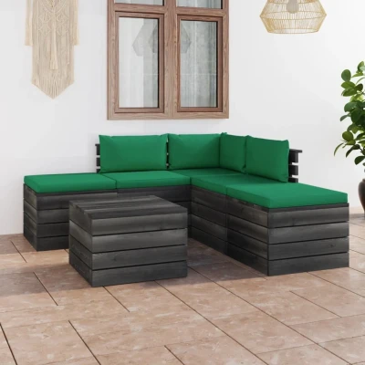 Afbeelding van 6 delige Loungeset met kussens pallet massief grenenhout