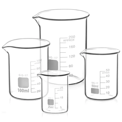 Afbeelding van QWORK® Becher Graduato 25 ml 50 100 200 borosilicaatglas 3.3 set van 4 maatbekers voor wetenschappelijk laboratorium keuken