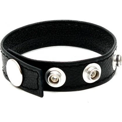 Afbeelding van Rimba Bondage Play Penisbandje Penis Strap Cockring van leer versierd met studs extra zware kwaliteit verstelbaar