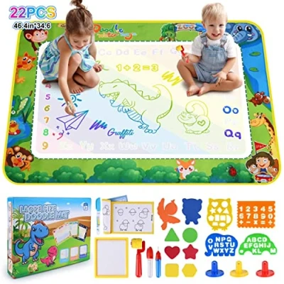 Afbeelding van DICLLY Tekenmat voor kinderen, 120 x 90 cm, groot magisch tapijt, herbruikbaar, watertekenmat baby&#039;s met schildergereedschap, vuilafstotend, educatief speelgoed jongens en meisjes