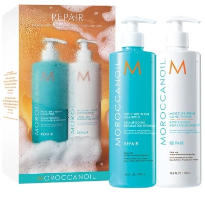 Afbeelding van Moroccanoil Duo Repair Kit 2024 Pakket Beschadigd haar Droog Dik/weerbarstig Cadeauset Haarverzorging