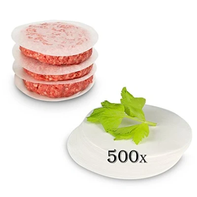 Afbeelding van Belmalia 500 Vellen Burger Papier, Burgerplakjes Bakpapier, Vetvrij Papier voor Hamburgers, Gehaktballetjes, Pers, Grill, Antiaanbaklaag, Ø 11 cm