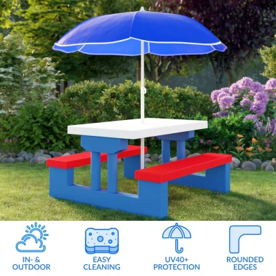 Afbeelding van Kinder Picknicktafel met parasol Blauw