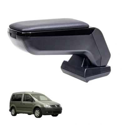 Afbeelding van RATI ARMSTER S Armsteun geschikt voor VW CADDY 2004 2020 [zwart, veganistisch leer] met opbergruimte die achteraf kan worden geïnstalleerd