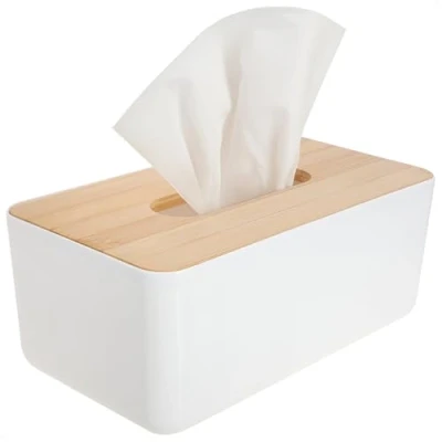 Afbeelding van COM FOUR® Cosmeticazakdoekendoos met deksel van bamboe, zakdoekdoos, handdoekdispenser (1 stuk, bamboe wit)