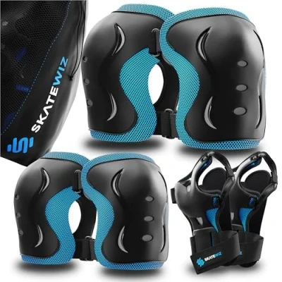 Afbeelding van SKATEWIZ Kniebeschermers voor kinderen, inline skates kniebeschermers, knie en elleboogbeschermers, Impact, maat XS, blauw