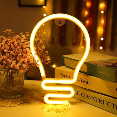Afbeelding van LED Neon Wandlamp &quot;Lampje&quot;, Op Batterijen en USB, 26x20x2cm, Warm Wit