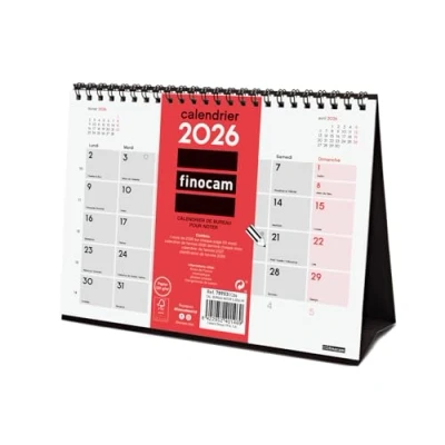 Image de Finocam Calendrier de bureau pour noter 2026 1 Mois par page Janvier Décembre (12 mois) Planificateur mensuel Neutre Français