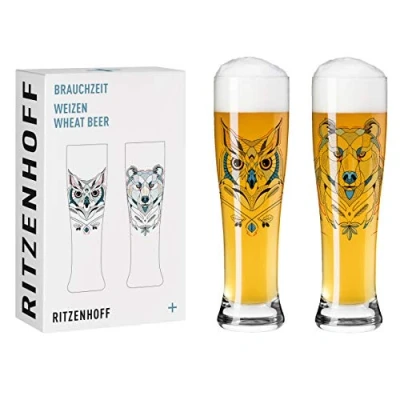 Afbeelding van Weizenbiergläser Eule und Bär Brauchzeit 0,5 Liter (646 ml) Set van 2