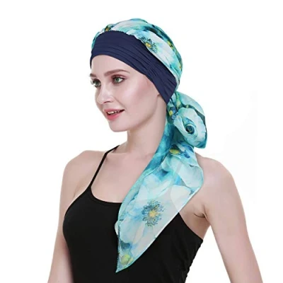 Afbeelding van FocusCare Lange haarpruik, complice, tulband, sjaals voor chemo, haarbanden, hoed, muts, bandana, jadegroen, één maat
