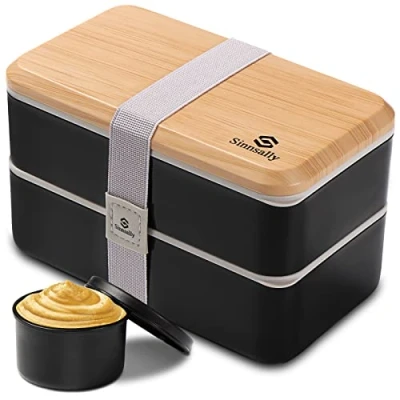 Afbeelding van Sinnsally Lunch Bento Box Japanse lunchbox voor volwassenen, 1400 ml met vakken, bestek, broodtrommel, broodtrommel vakken