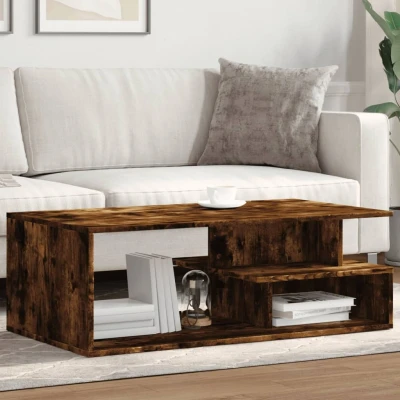 Afbeelding van Salontafel 102x55x35 cm bewerkt hout gerookt eikenkleurig