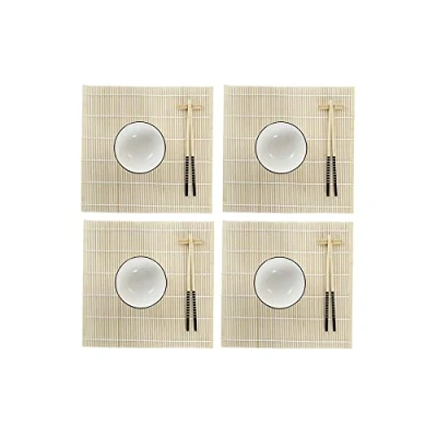 Afbeelding van Sushi set DKD Home Decor Bamboe Keramiek Wit Orientaals 14,5 x 31 cm (16 Onderdelen)