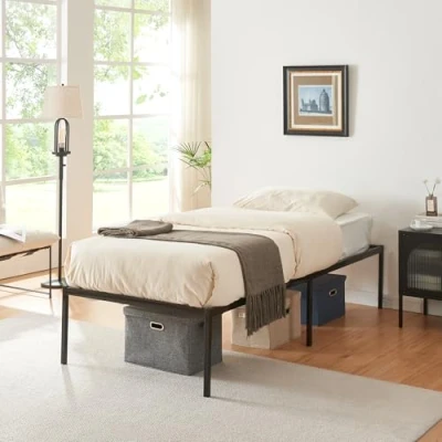 Afbeelding van Metalen bed eenpersoonsbed Vårdö met bedbodem 90x200 cm zwart [en.casa]