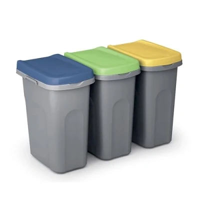 Afbeelding van CASARIA Prullenbak Set van 3 25L 39x24x51cm Afneembaar Deksel Grijs