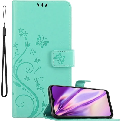 Afbeelding van Cadorabo Hoesje geschikt voor Samsung Galaxy A13 5G in BLOEMEN TURKOOIS Beschermhoes bloemmotief met magnetische sluiting, standfunctie en kaartsleuven Book Case Cover Etui