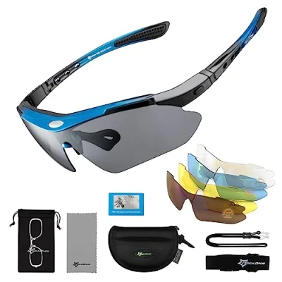 Afbeelding van ROCKBROS Gepolariseerde sportbril voor heren, fietsen, mountainbike, UV400, zonnebril, zwart, vissen, hardlopen, autorijden, met 5 verwisselbare glazen