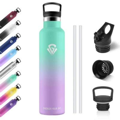 Afbeelding van bouteille isotherme en acier inoxydable 1 litre, sans BPA et fuites, thermique avec paille, réutilisable, thermos pour bureau, sport, cyclisme, travail, gym, camping, gym