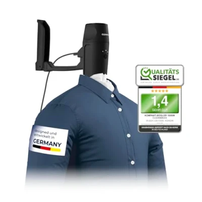 Afbeelding van CLEANmaxx PRO KOMPAKT strijkijzer voor overhemden eenvoudig op te hangen aan de deur &amp; automatisch strijken zwart/zilver