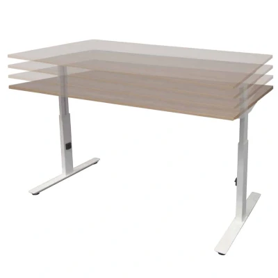 Afbeelding van Linesto Plus bureau, hoogte instelbaar (65 85cm) met 140x80cm krijtwit 25mm blad en wit (RAL9010) t poot frame rechte tenen