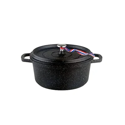 Afbeelding van KAMBERG Stoofpan Ø 24 cm rond zwart gegoten aluminium steencoating voor alle warmtebronnen inclusief inductie PFOA vrij