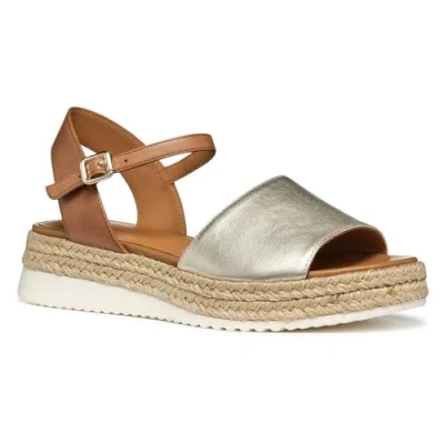 Afbeelding van Geox Sandalen met plateauzool, Dames, Maat: 35, Light gold camel Leer