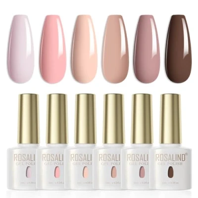 Afbeelding van Rosalind semipermanente nagellakset Estate, 6 kleuren waaronder wit, lichtroze, roze en, haverkleur, uv/led, soak off gellak, French manicure, lente en zomerset, ml