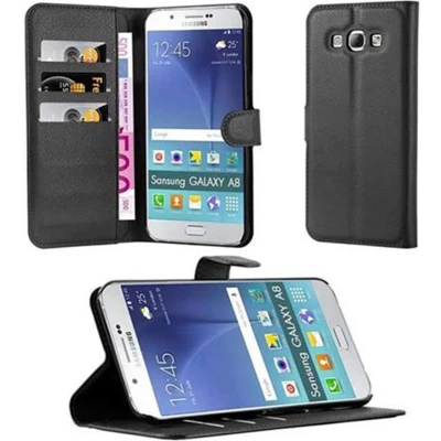 Afbeelding van Cadorabo Hoesje geschikt voor Samsung Galaxy A8 2015 in PHANTOM ZWART Beschermhoes met magnetische sluiting, standfunctie en kaartvakje Book Case Cover Etui