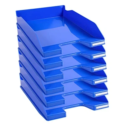 Afbeelding van Exacompta Ref. 113279D set van 6 COMBO MIDI brievenbakken afmetingen 34,6 x 25,5x 6,5 cm voor A4+ formaat documenten ijsblauw glanzend