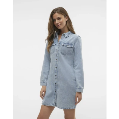 Afbeelding van Vero Moda Vmjennie Dress MIX Spijkerjurk, Dames, Maat: Medium, Light blue denim